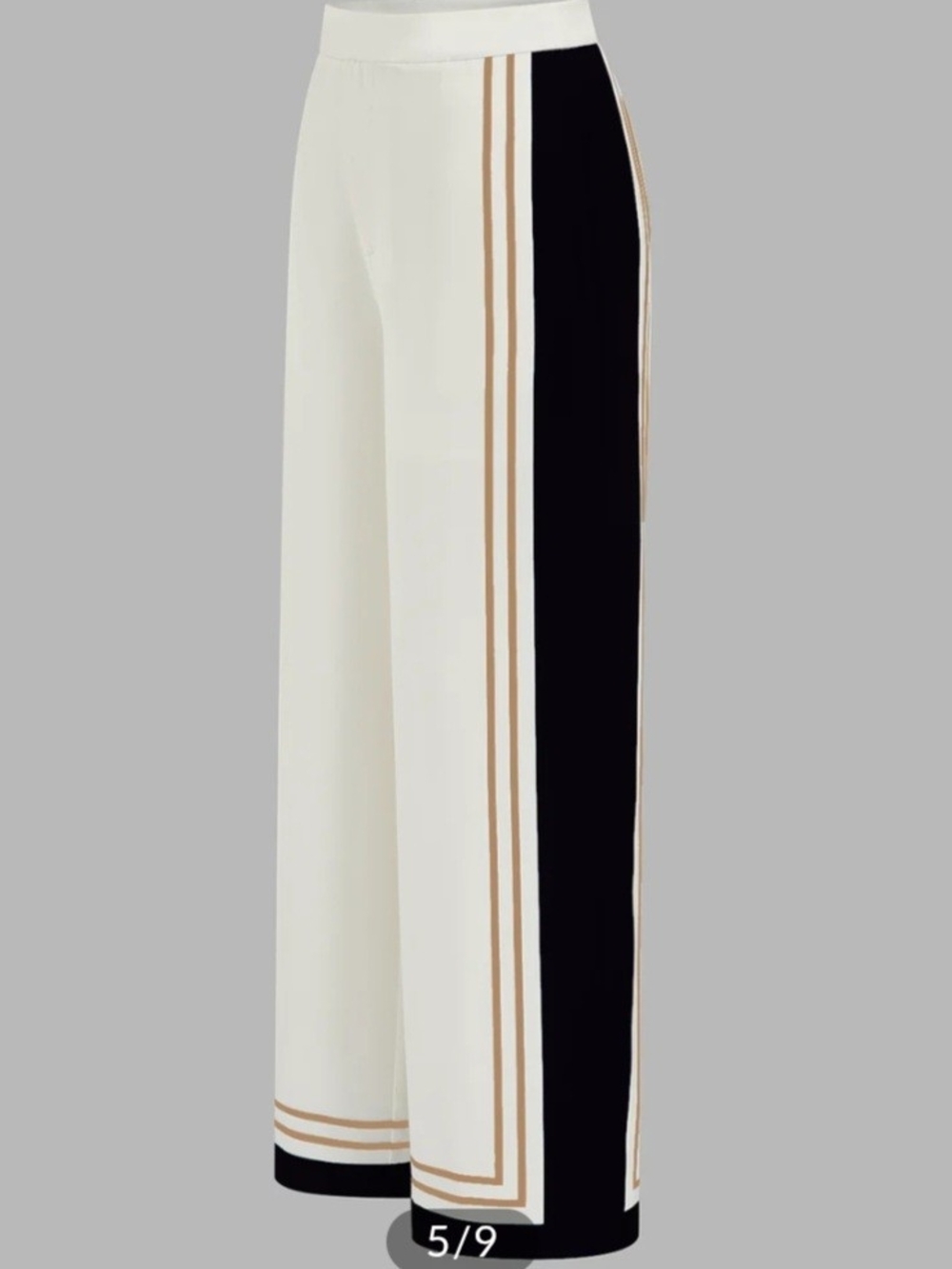 Commense Black, Cream & Tan Striped Halter Top with Wide-Leg Cream Pants Set - Picture 3 of 8